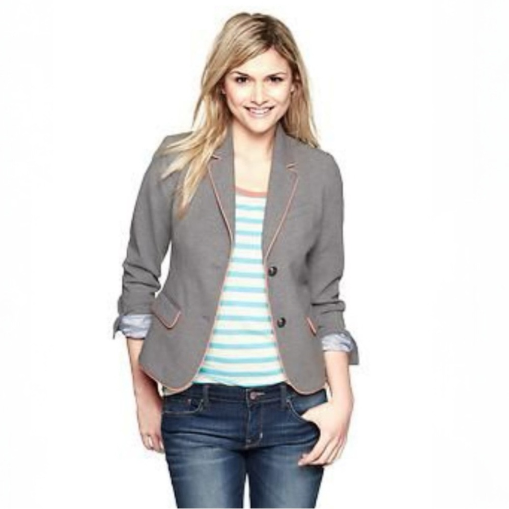 GAP The Academy Blazer Piped Ponte Light Heather Gray Preppy Women’s Size 8 TALL
